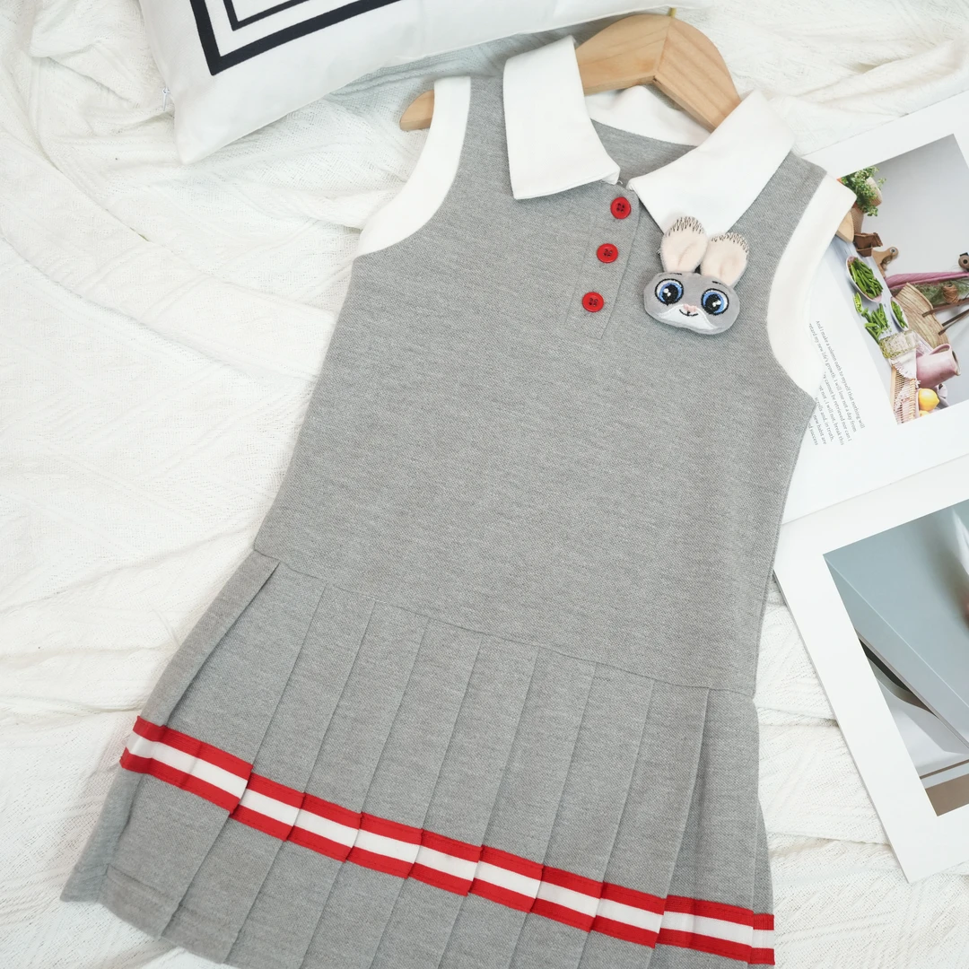 2024夏季新款女宝时尚洋气无袖polo女孩连衣裙女童假两件学院风