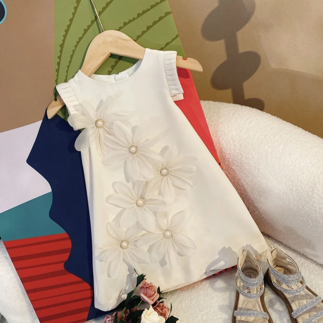 女童公主背心花朵2024夏季新款宝宝名媛连衣裙无袖洋气甜美裙子