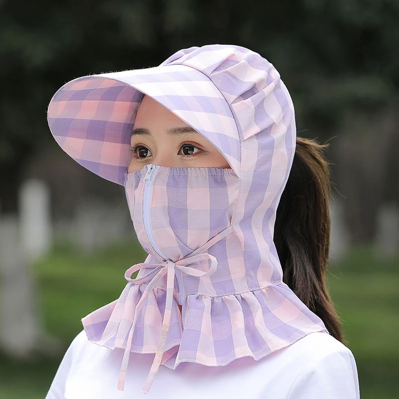 夏季干农活采茶帽女防晒遮脸户外遮阳面罩骑车防紫外线大檐太阳帽