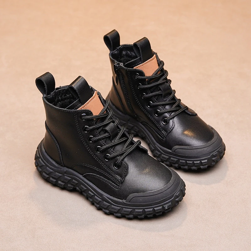 男童马丁靴2024冬季新款儿童靴子男童短靴春秋款加绒大童棉鞋子潮