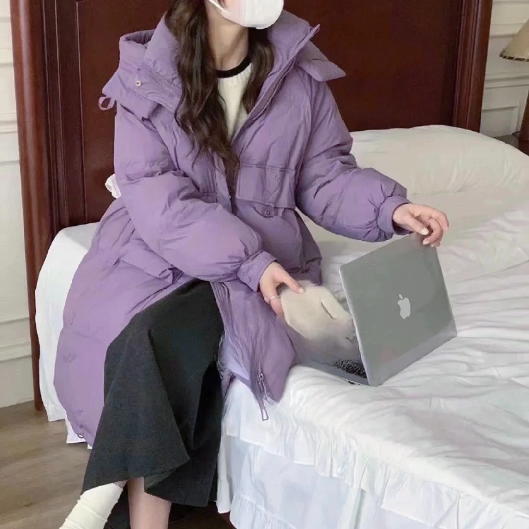 【小钱专享】中长款连帽羽绒服休闲百搭加厚收腰韩版小个子显瘦ZJ