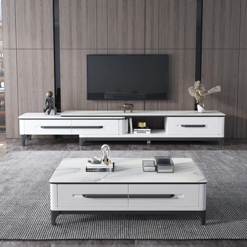 全实木岩板茶几电视柜组合实木现代简约轻奢风可伸缩小户型电视柜