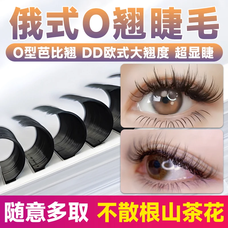 俄式O翘睫毛嫁接DD山茶花不散根欧美漫画开花泰式芭比美睫店专用