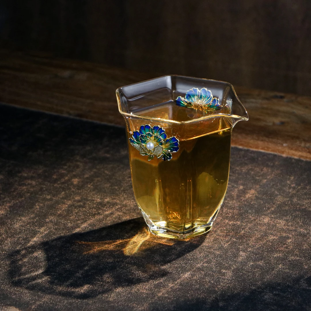 玻璃杯牡丹公道杯玻璃杯子女士专用茶杯耐高温玻璃杯网红玻璃杯