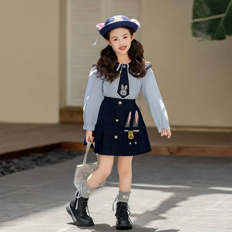 秋款女童长袖可爱兔子警官套装两件套1051