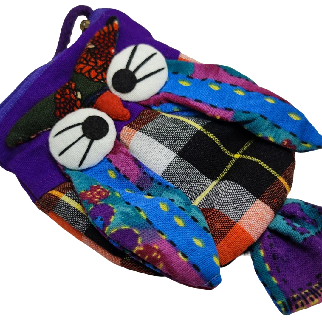 云南民族风小号手工手作原创带翅膀卡通猫头鹰双层透气斜挎包