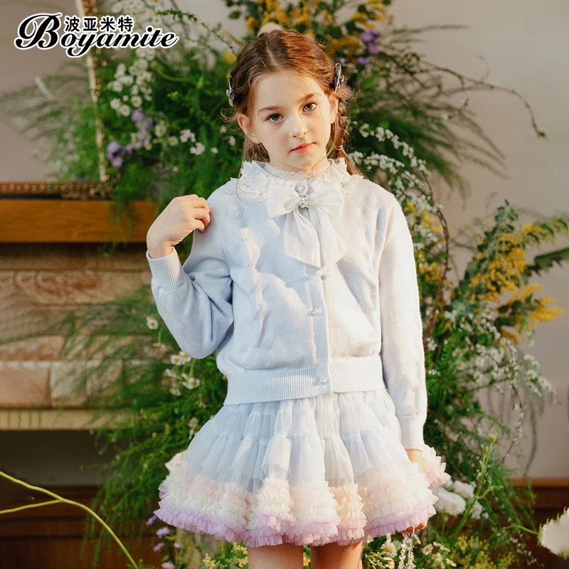 女童长袖针织开衫外套春季2024新款儿童毛衣24015