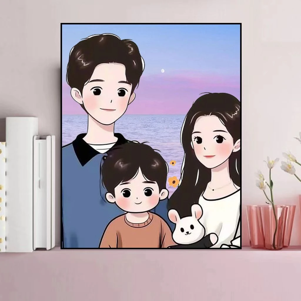 一家三口幸福之家DIY材料包数字油画手绘填色客厅卧室油彩挂画