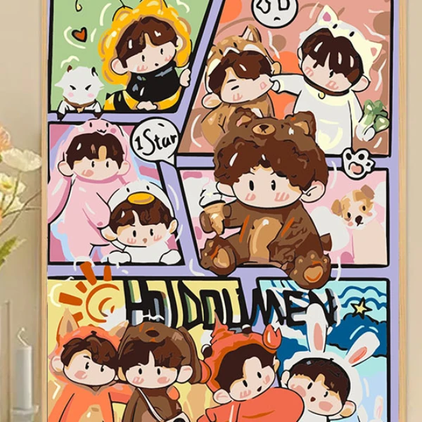 十个勤天数字油画diy种地吧少年Q版动漫填色油彩画手工礼物挂画