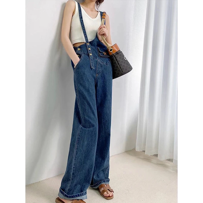 法式不对称牛仔背带裤女设计感秋冬季气质减龄小众2024连体牛仔裤