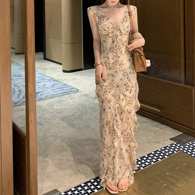 缪斯飘带与莱茵水仙 ～仿真丝绉纱花边裙 /吊带