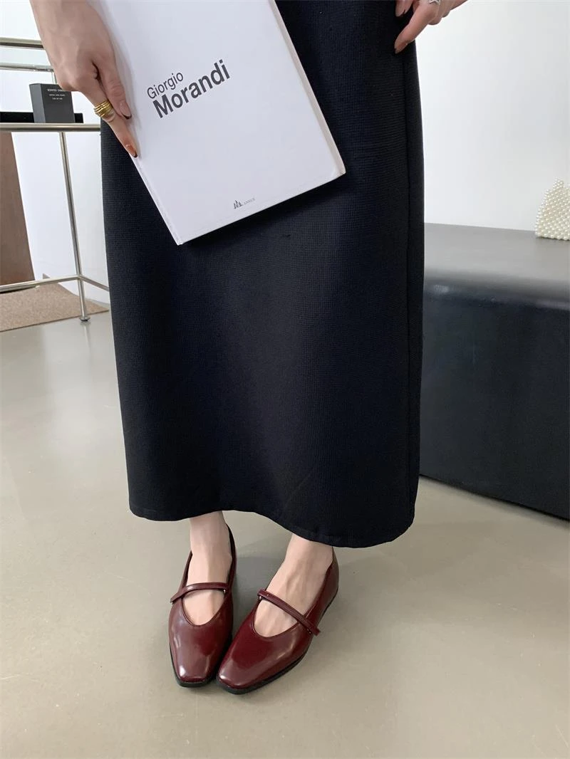 2024春秋新款复古一字带方头浅口玛丽珍鞋子温柔简约平底百搭女鞋