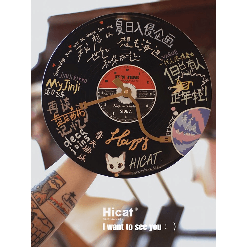 流金岁月钟表馆黑胶唱片挂钟 DIY涂鸦礼物装饰创意复古怀旧