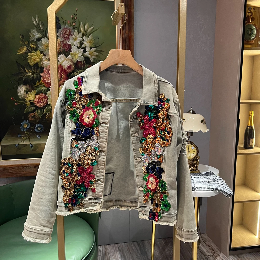 亮片图案牛仔衣服外套