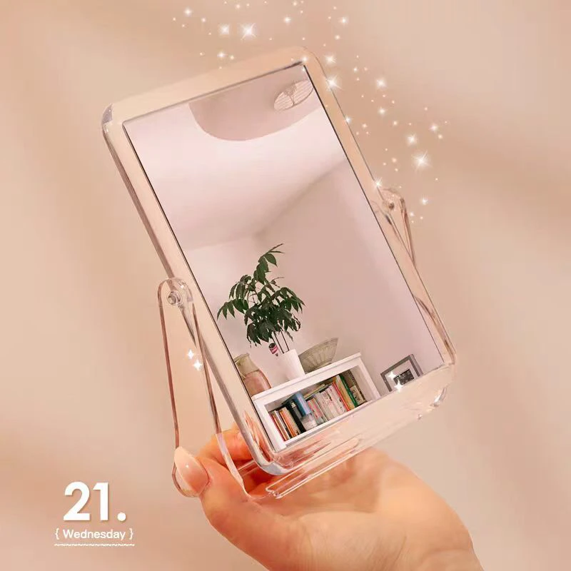 亚克力透明台式镜 ins风旋转化妆镜简约便携梳妆镜家用桌面镜