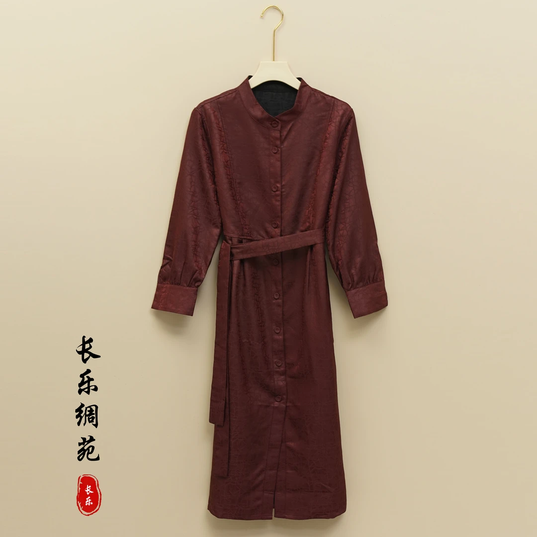 【长乐绸苑】新中式国风龟裂纹束腰风衣（T015）