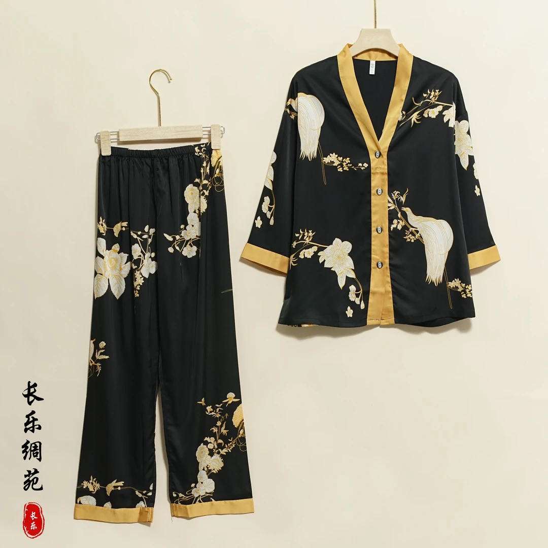 【长乐绸苑】新中式百灵鸟居家睡衣套装（L24）