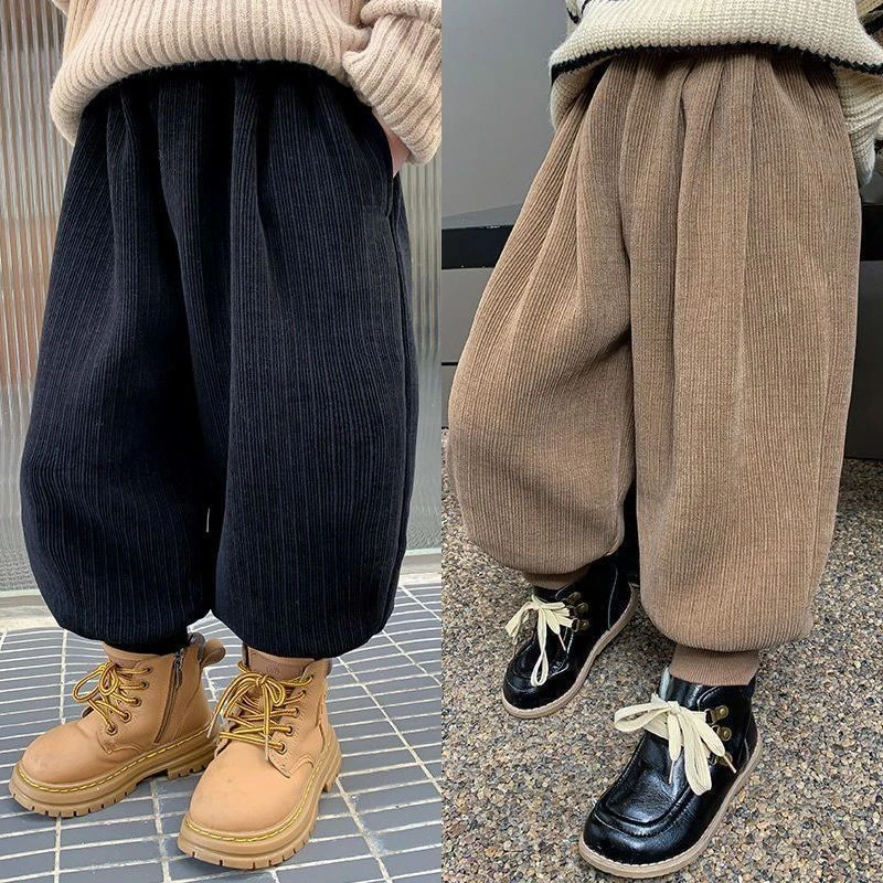 男童裤子秋冬2023新款儿童女童冬季加厚一体绒灯芯绒休闲保暖裤子