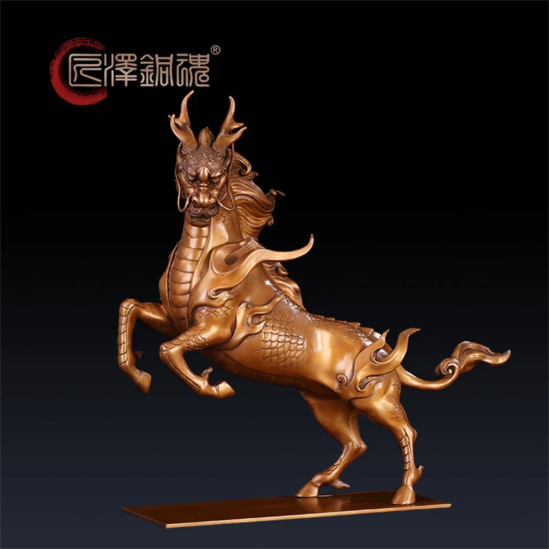 匠泽铜魂 紫铜飞天麒麟摆件一对家居装饰客厅办公室工艺品摆件