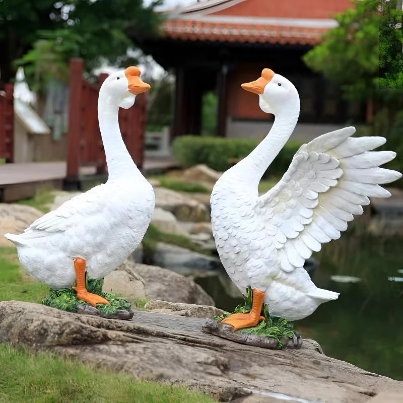 玻璃钢仿真大鹅假山石造景雕塑摆件花园公园林景观动物装饰