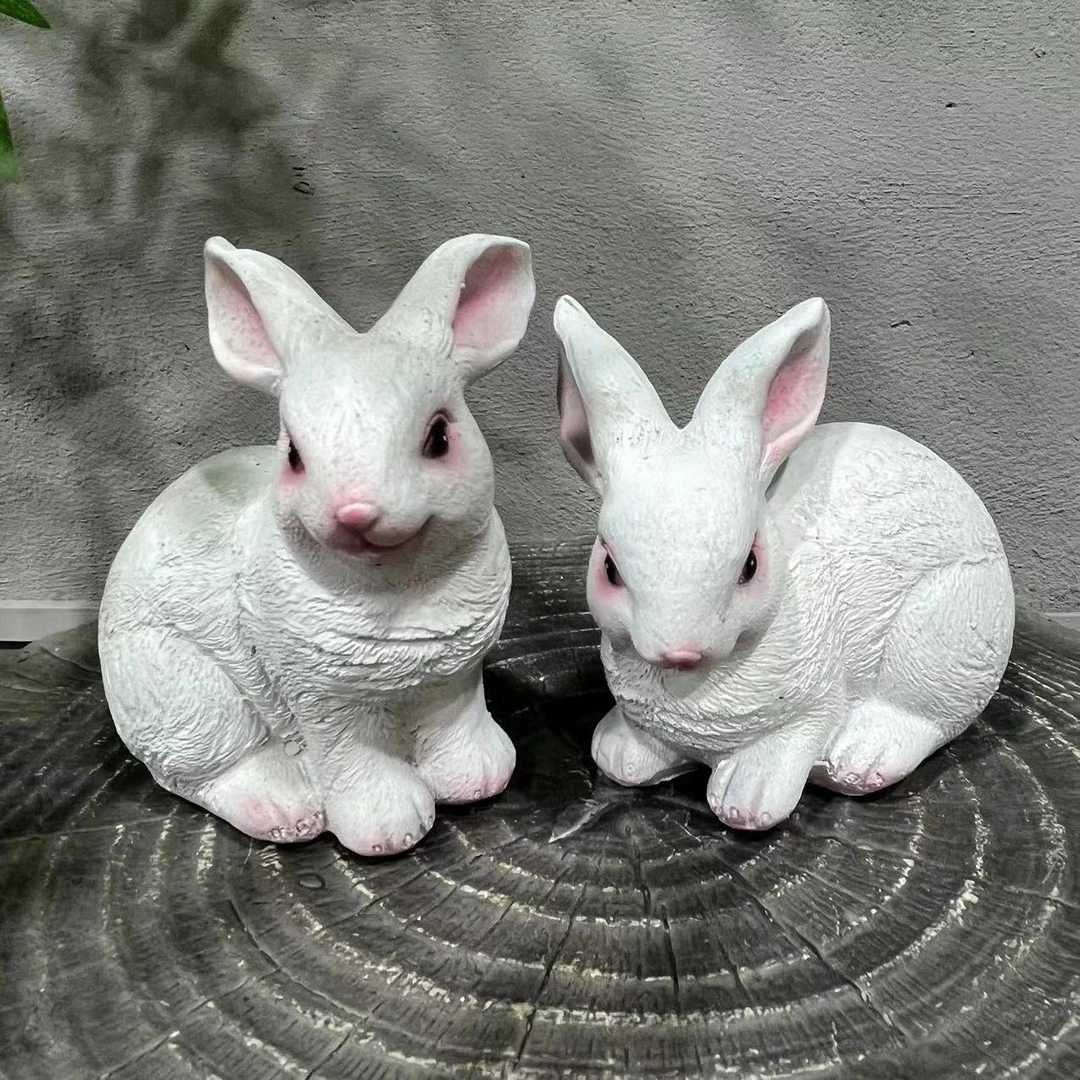 小白兔子桌面玄光电视柜花园草坪庭院民宿造景花园兔子摆件