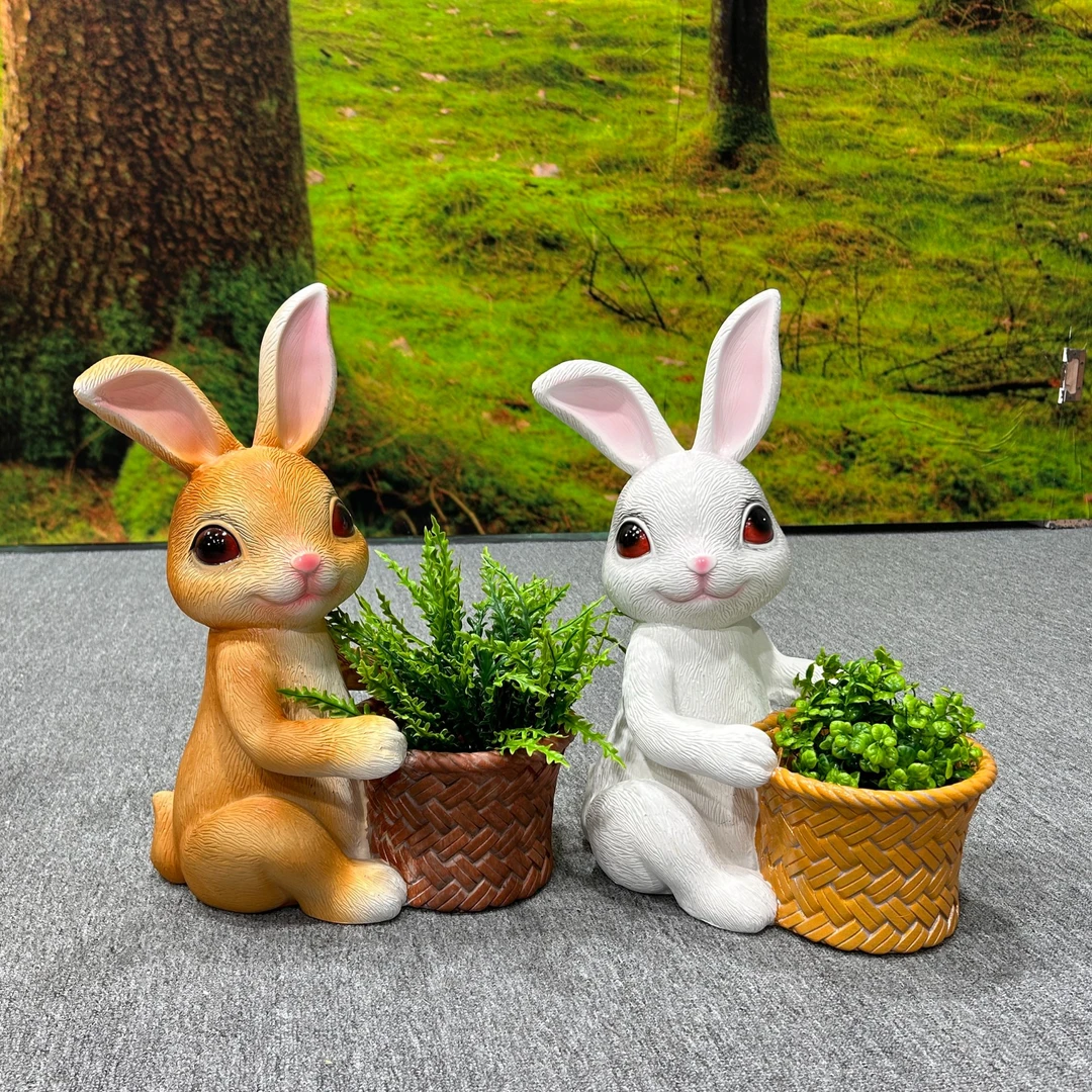 小兔子带花篮户外庭院民宿花园装饰摆件花盆造景