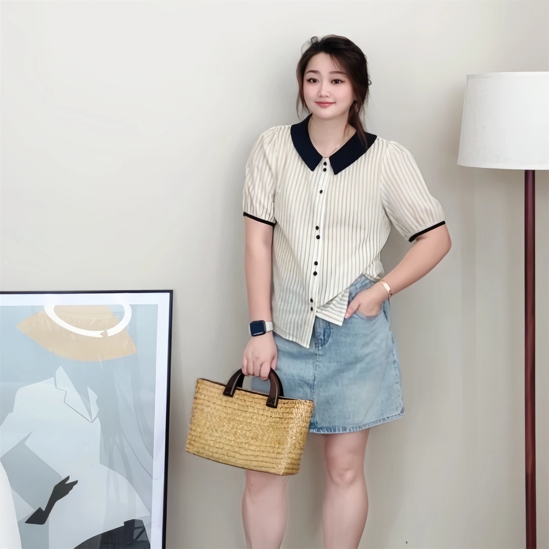 【女王洛克】韩版气质减龄宽松显瘦条纹衬衣宽松衬衫女款外穿LK8563