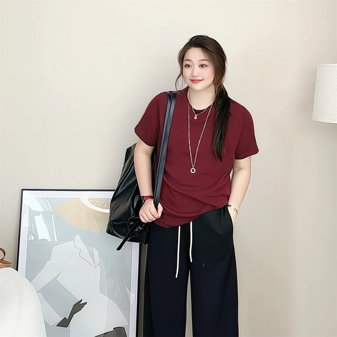【女王洛克】早秋新款宽松显瘦减龄休闲百搭圆领短袖上衣女LK8714
