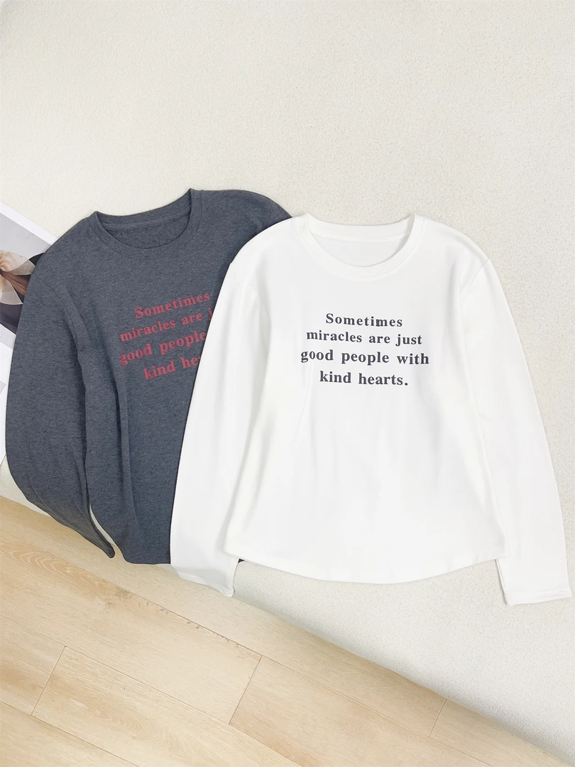 【女王洛克】百搭字母印花加绒加厚打底衫女韩版t恤休闲上衣LK81152