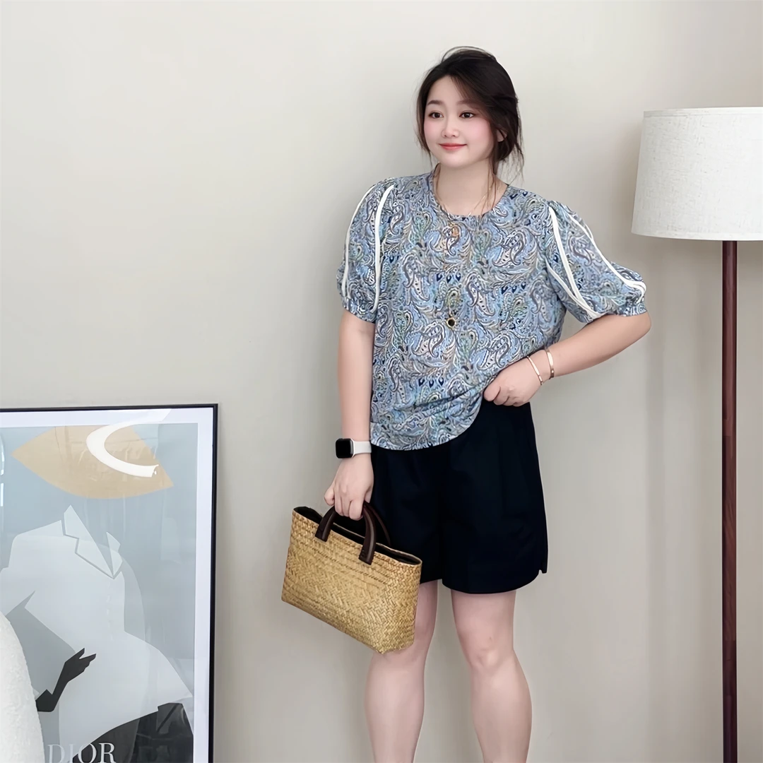 【女王洛克】韩版小众印花设计显瘦天丝时尚衬衣衬衫女款外穿LK8471