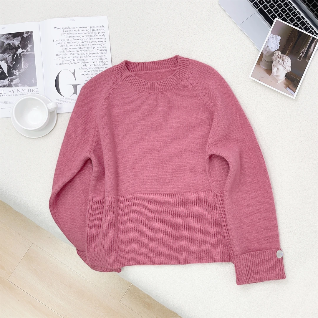 【女王洛克】拼接式条纹宽松显瘦绵羊毛针织衫外穿毛衣女LK8948