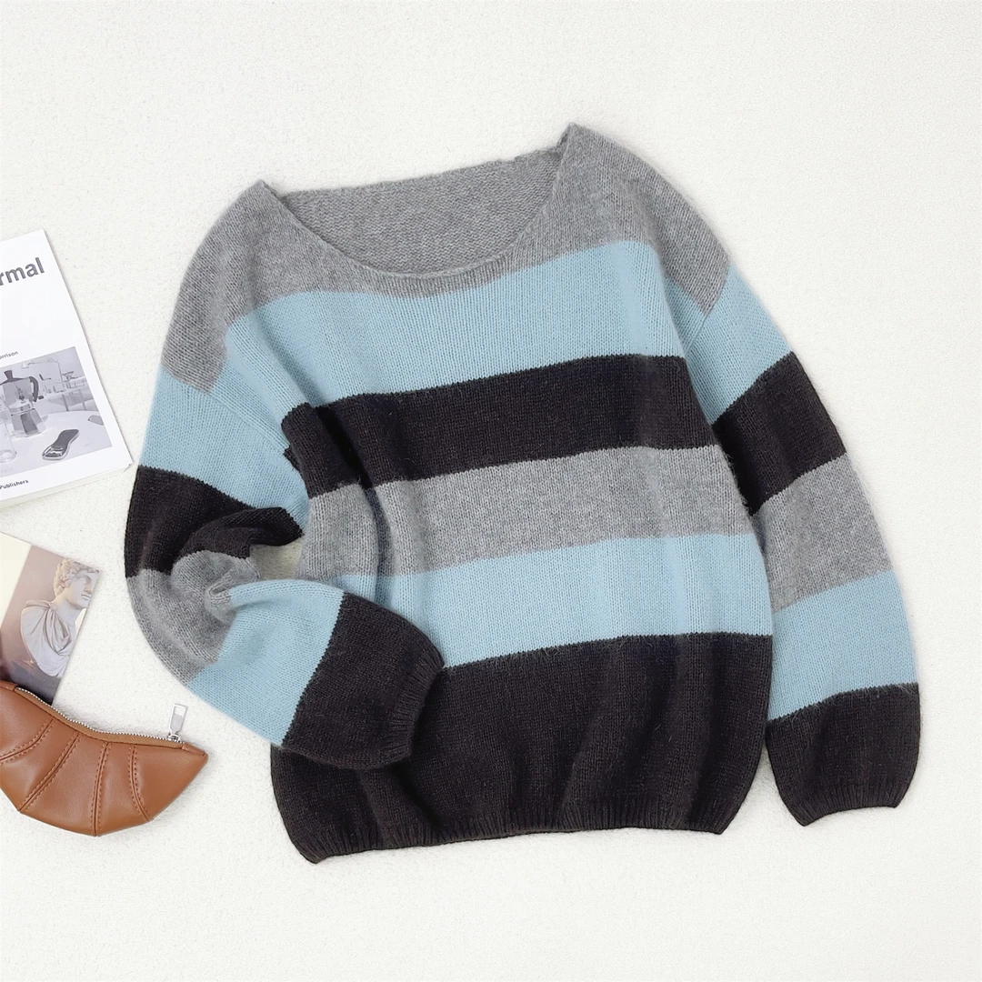 【女王洛克】新款撞色宽松显瘦针织衫休闲减龄毛衣上衣女LK8880