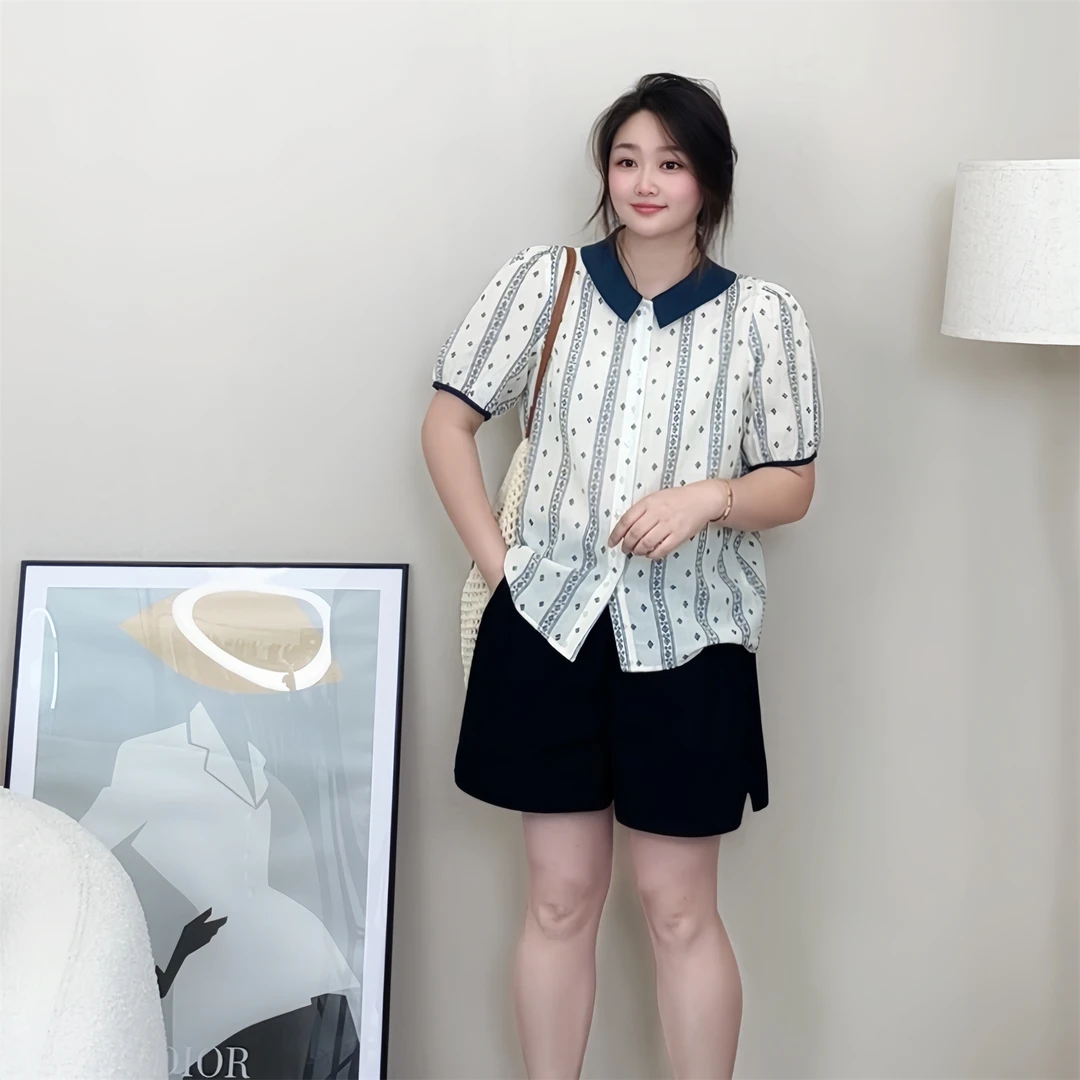 【女王洛克】韩版洋气减龄宽松显瘦撞色领口衬衣衬衫女款外穿LK8551