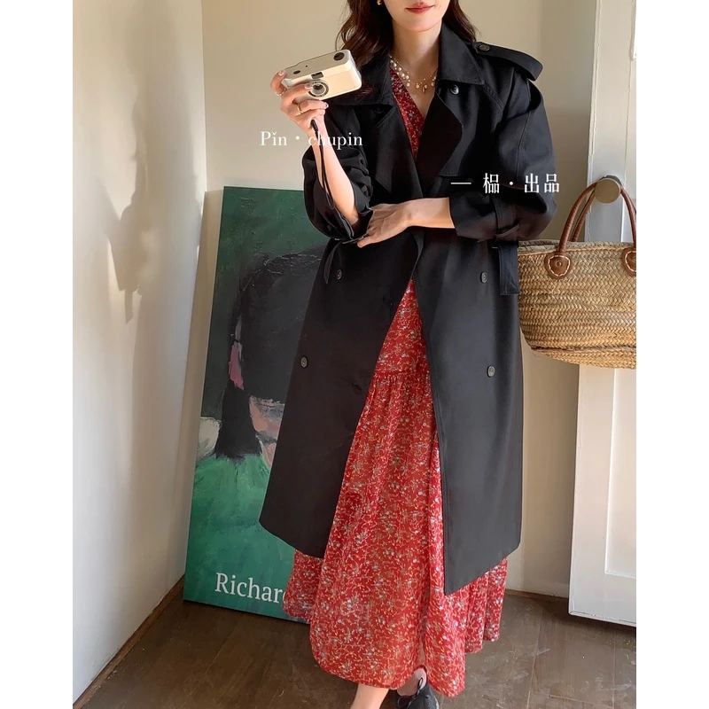 【榀家】｛赫尔辛基｝新品时尚气质黑色小众设计百搭休闲风衣