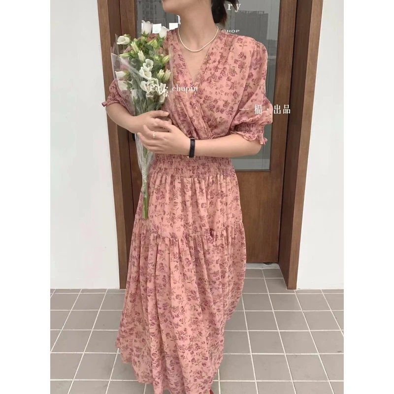 【榀家】｛邻家女孩｝韩系复古收腰时尚ins风气质减龄显瘦碎花连衣裙