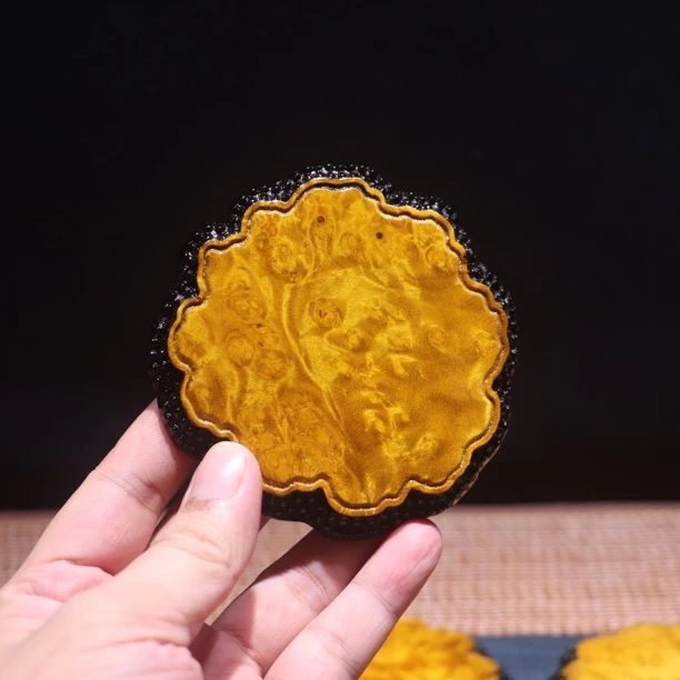 缅甸黄金樟水波满瘤疤茶杯垫纯手工茶具茶托10厘米下单联系客服