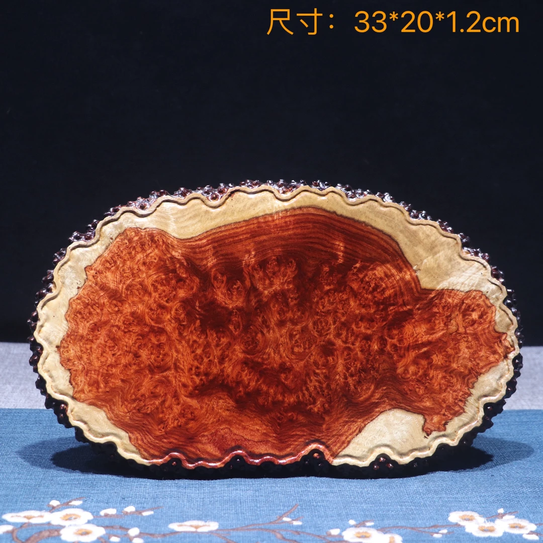 缅甸花梨干泡台双色茶盘瘿木瘤疤手工雕刻茶具茶道壶承杯垫托盘