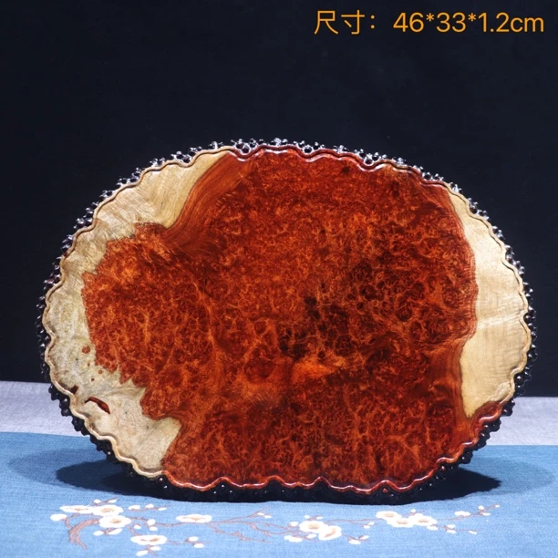 缅甸花梨干泡台双色茶盘瘿木瘤疤手工雕刻茶具茶道壶承杯垫托盘