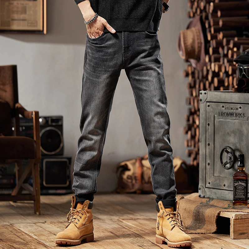 老爷车2025老爷车初春新款加厚黑灰色高端牛仔裤男士百搭直筒裤