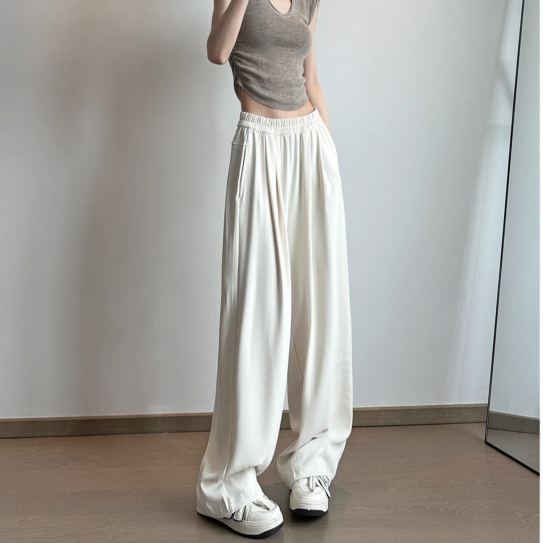 2456#【冰感·TR斜纹】夏季新款西装面料高级垂感宽松显瘦女阔腿裤子