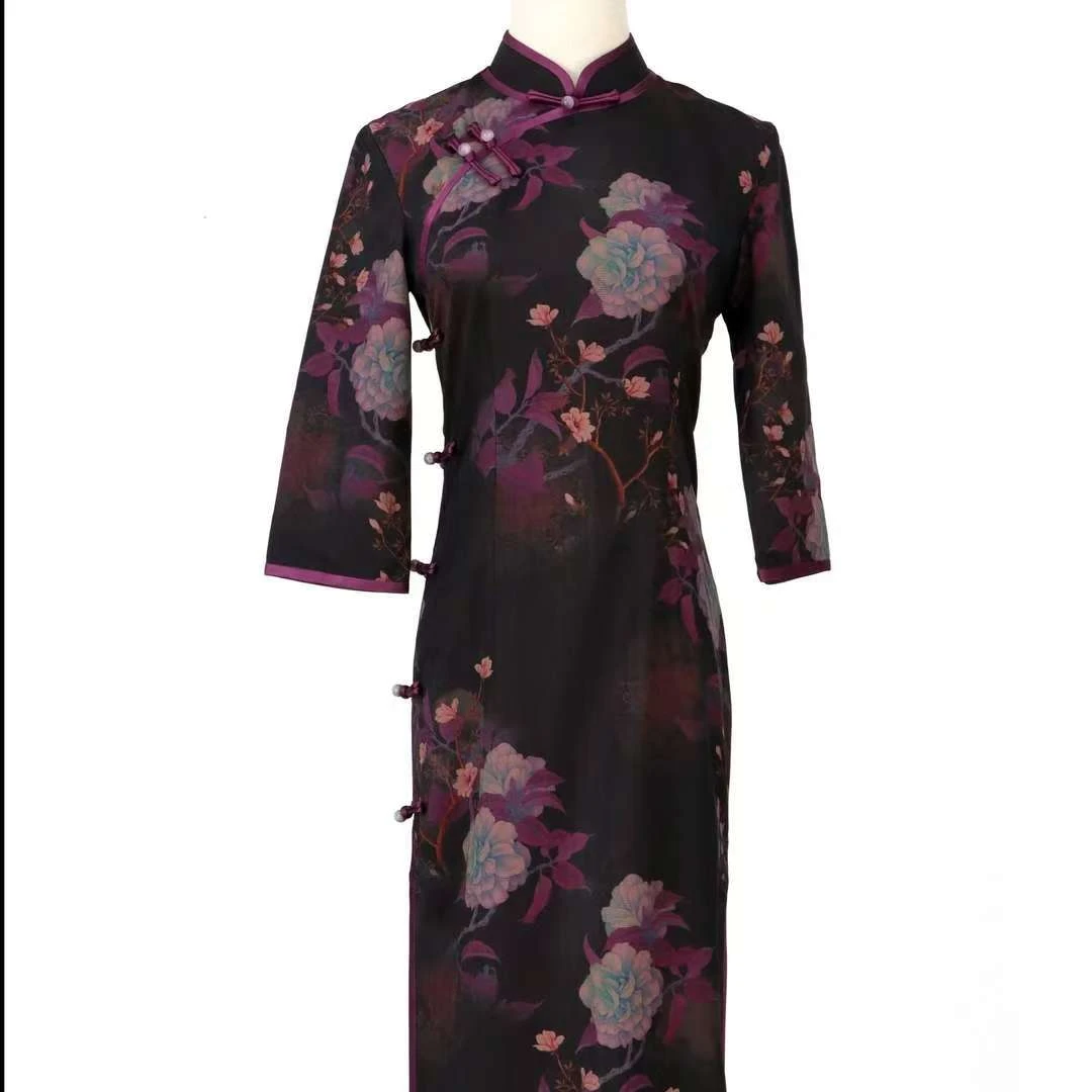 【锦墨花辞】新款中国风修身复古优雅大方长款旗袍