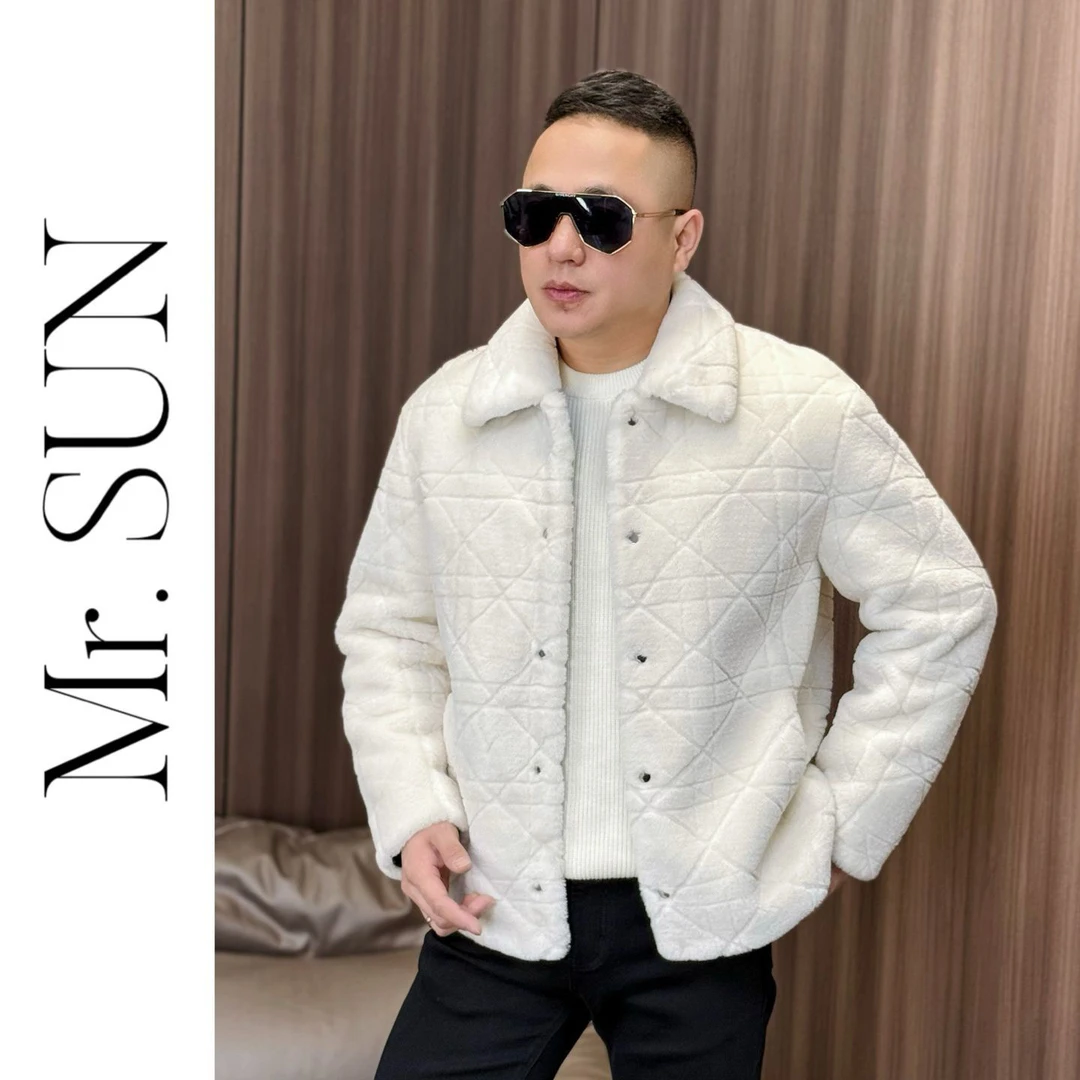 孙先生｜高奢款男款羊毛外套翻领线条纹路短款羊毛绒外套88693