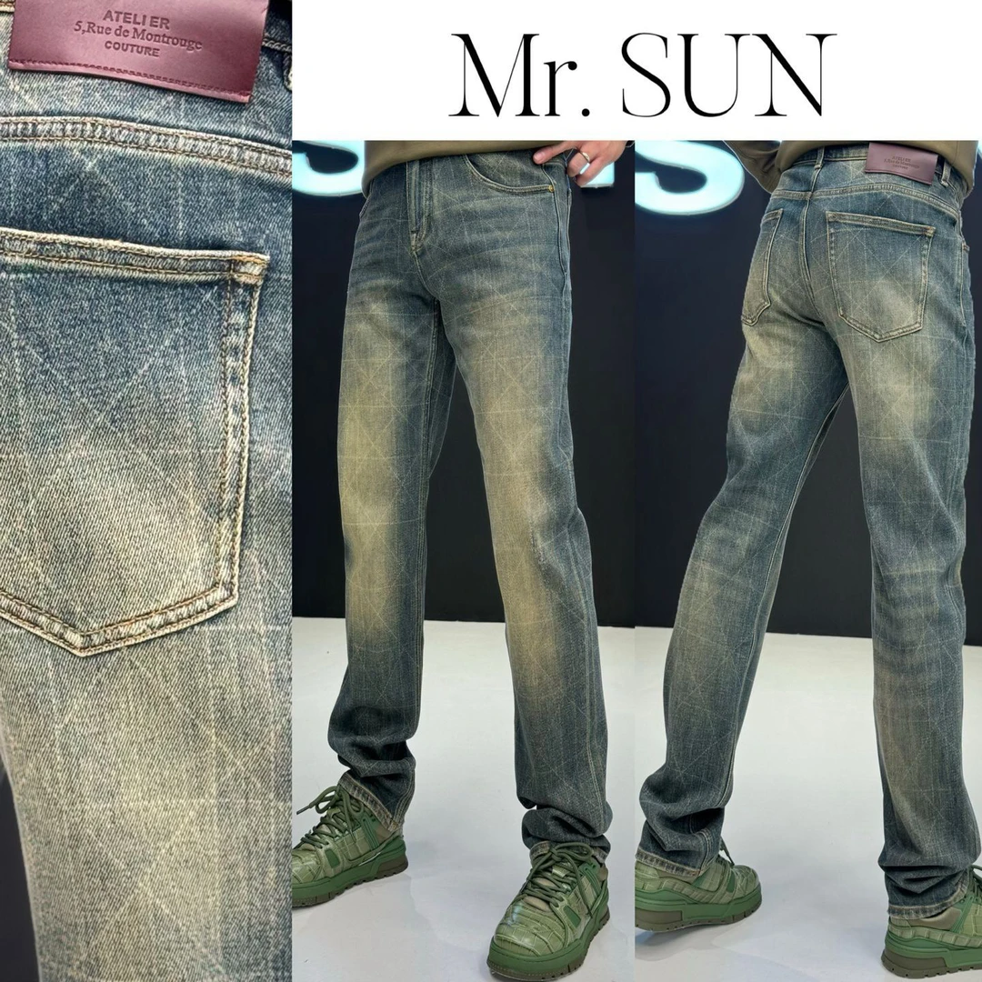 孙先生｜秋季新品高奢款男士牛仔裤线条设计做旧色小直筒牛仔裤903