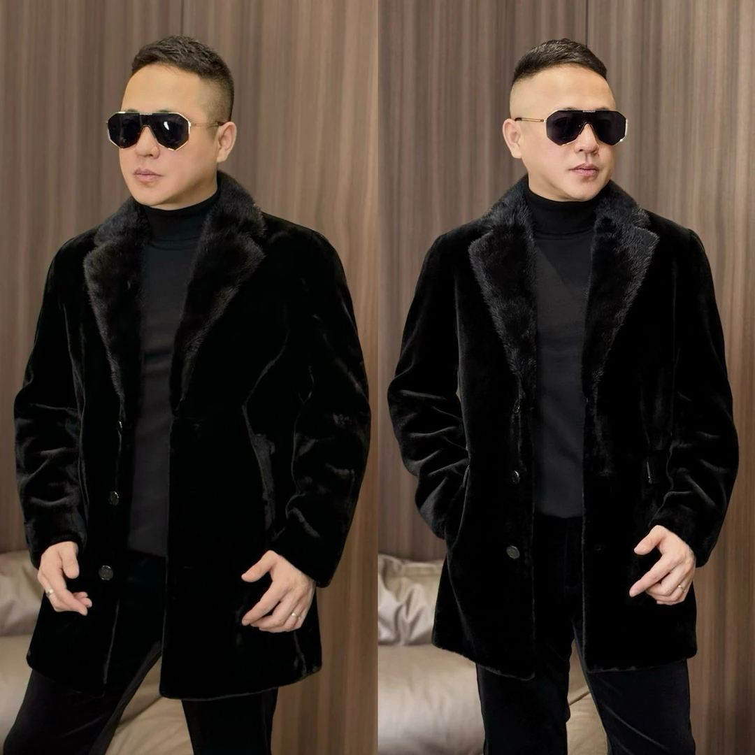 孙先生｜高奢款水貂领男款钻石绒一手长大衣青果领绒毛外套8797