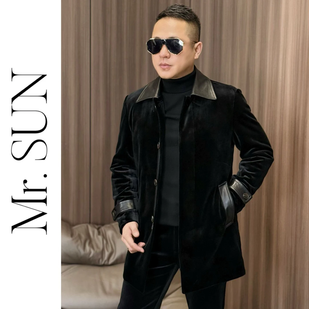 孙先生｜高奢款男士冬季金丝绒拼皮中长款羽绒服大衣外套112不退换