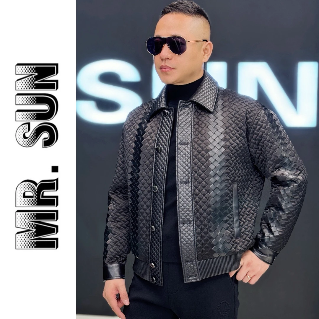 371090孙先生欧货男装高定款绵羊皮编织薄棉外套（不退不换）