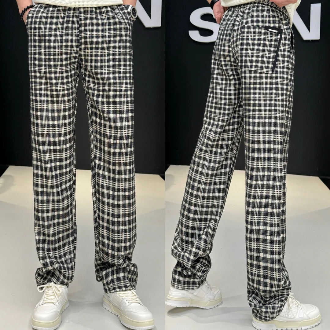 5289孙先生·夏款格子休闲裤垂顺醋酸直筒休闲裤