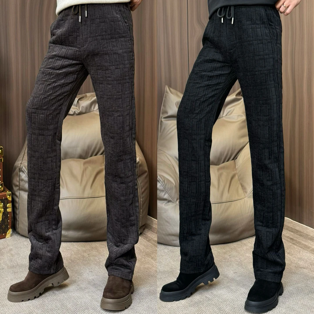 孙先生｜高奢款男款雪尼尔休闲裤方格肌理小直筒松紧腰休闲裤6767