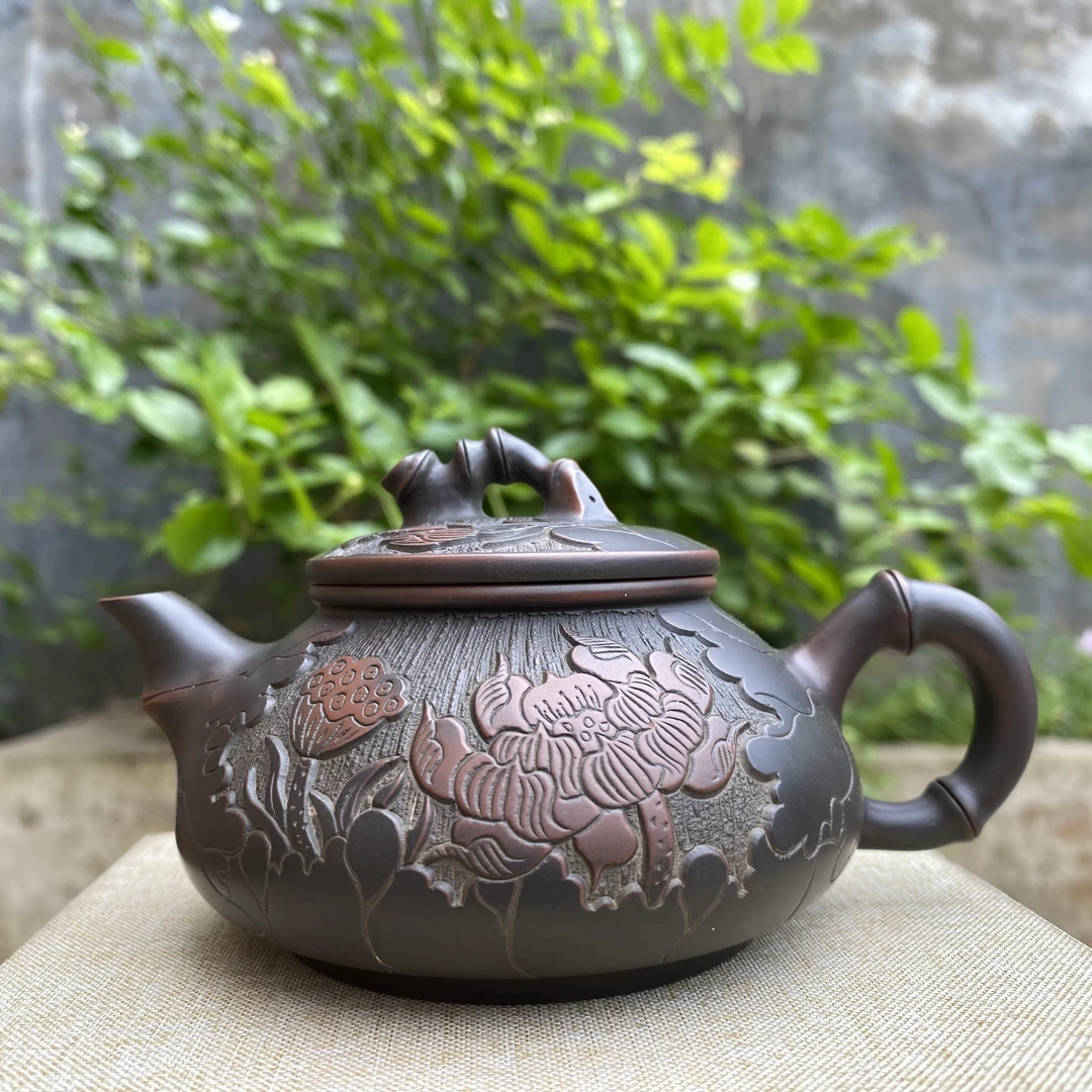 钦州坭兴陶四大名陶手工拉坯石瓢壶200毫陶瓷中式工艺烧制制作