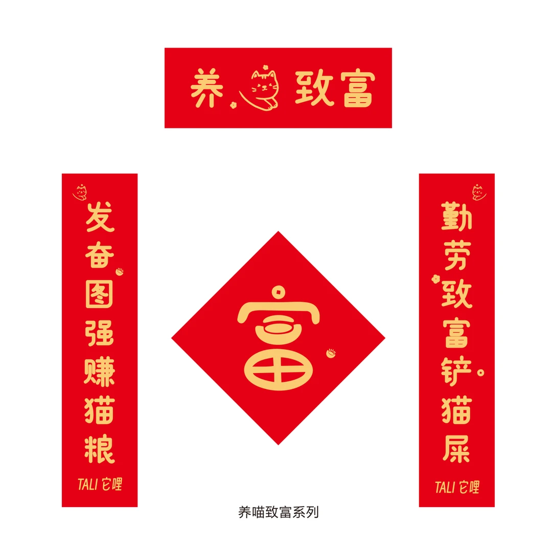 它哩宠物猫小对联迷你春联珲春节装饰猫狗窝猫砂盆2024猫肥家润